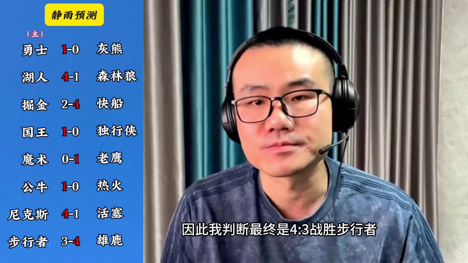 你同意吗？静雨对东西部季后赛球队的预测：勇赢熊 湖船尼鹿晋级